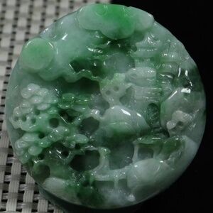 Cert'd Green 100% Natural A Jade jadeite Pendant landscape